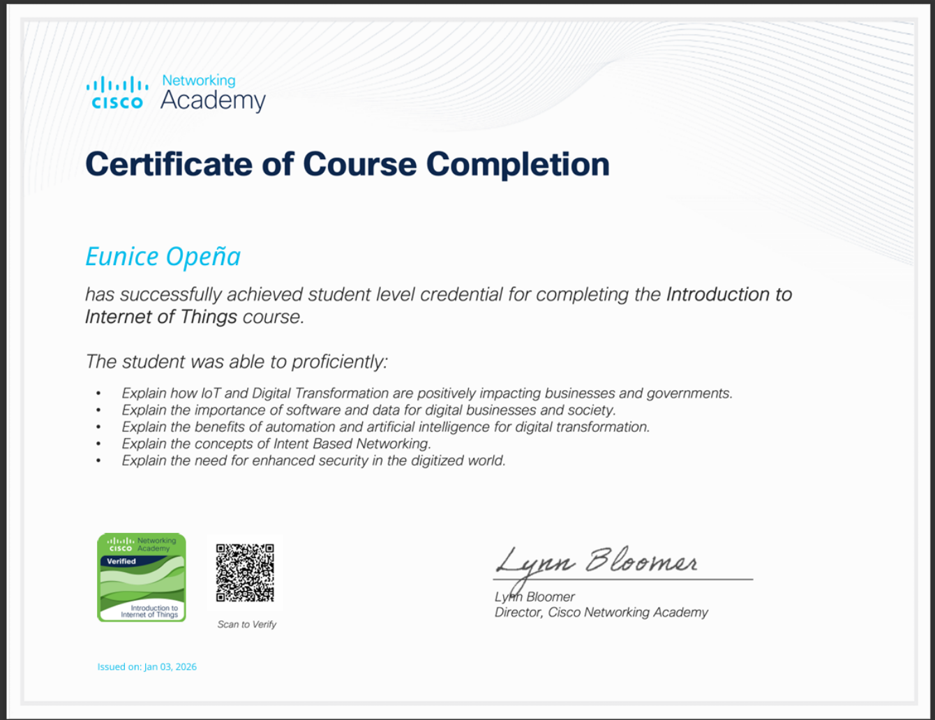 Introduction to IoT – Cisco Networking Academy