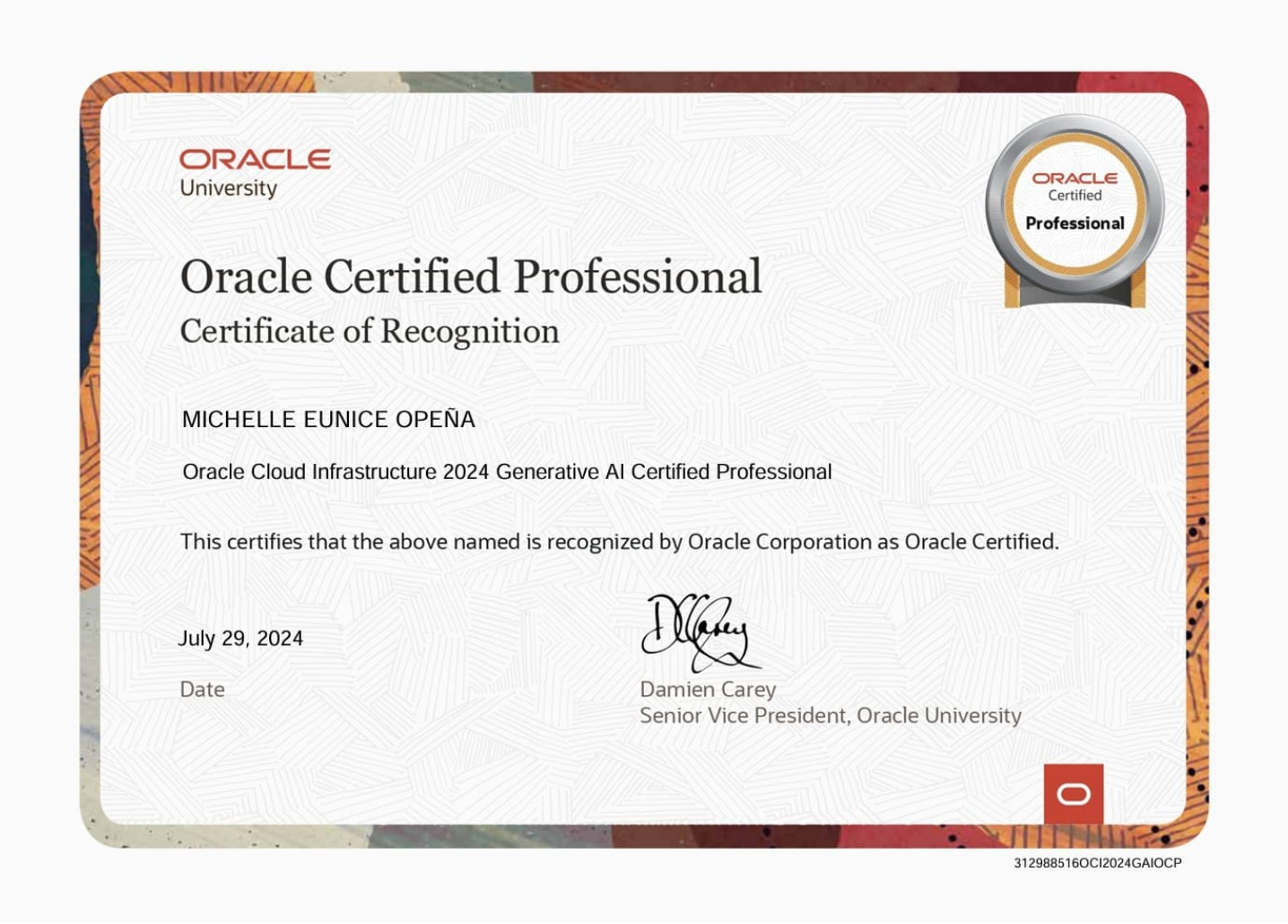 Oracle Cloud Infrastructure 2024 Generative AI Certified Professional